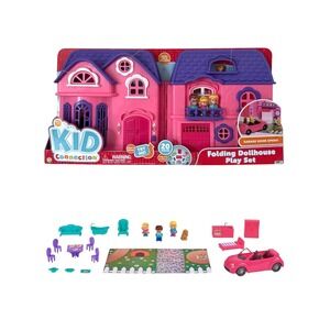 Kid Connection Folding Dollhouse Play Set 20 Pieces Light Sound Car Figures NEW